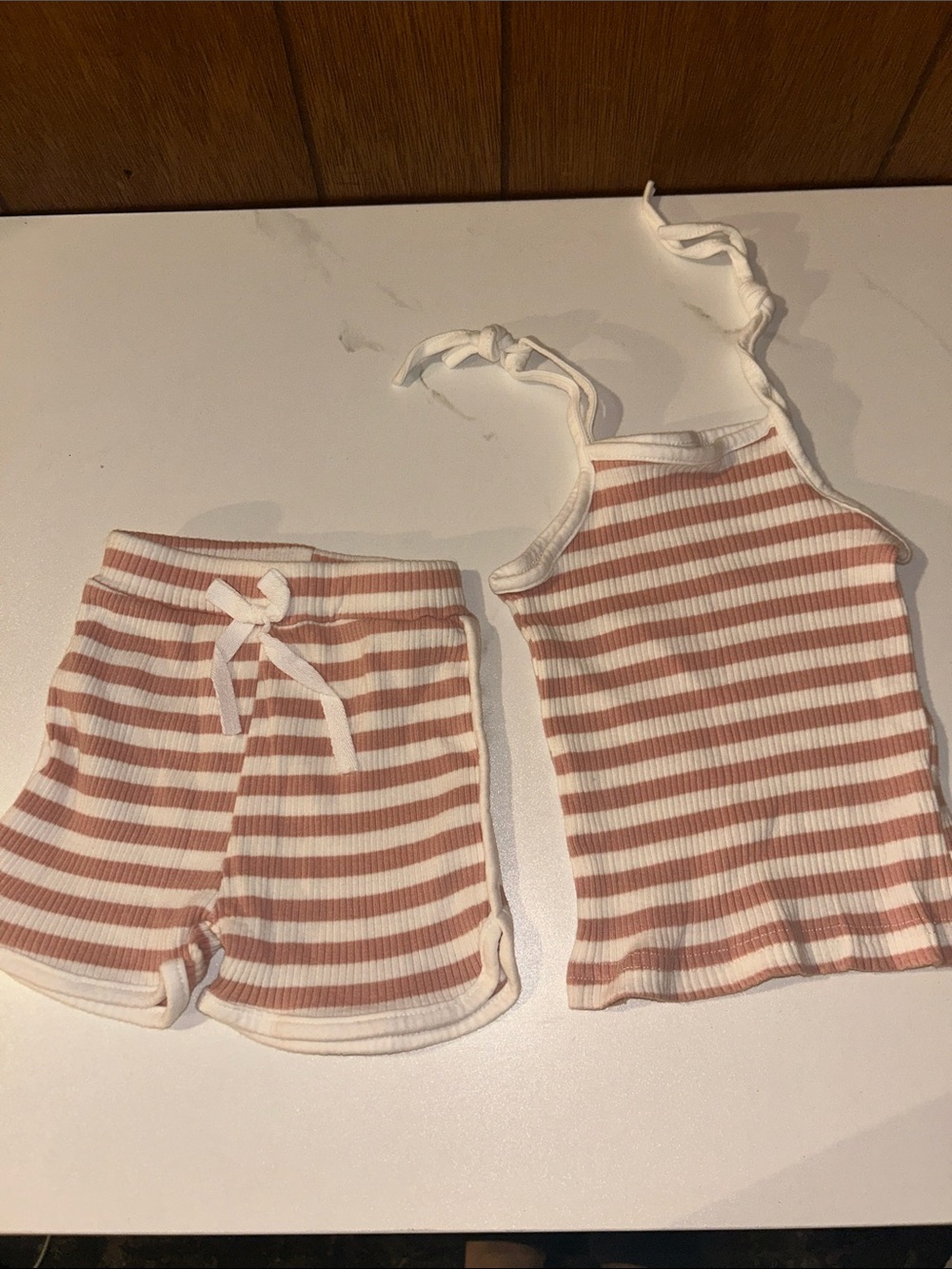 3/$25 Ribbed Tank & Shorts Set - White and Dusty Pink